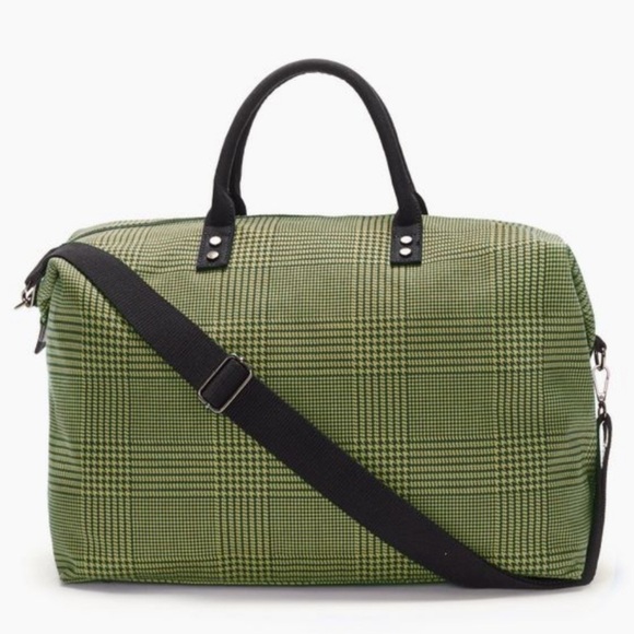 Lulu Dharma Weekender Travel Bag Green Black Houndstooth w. Shoulder Strap - Picture 1 of 5
